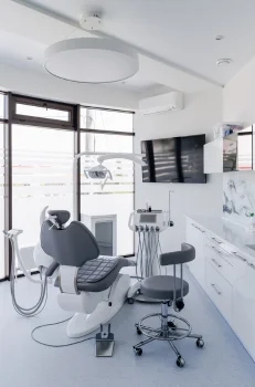 white interior of a dentists clinic