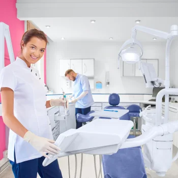 Trainee dental nurse in dentist clinic